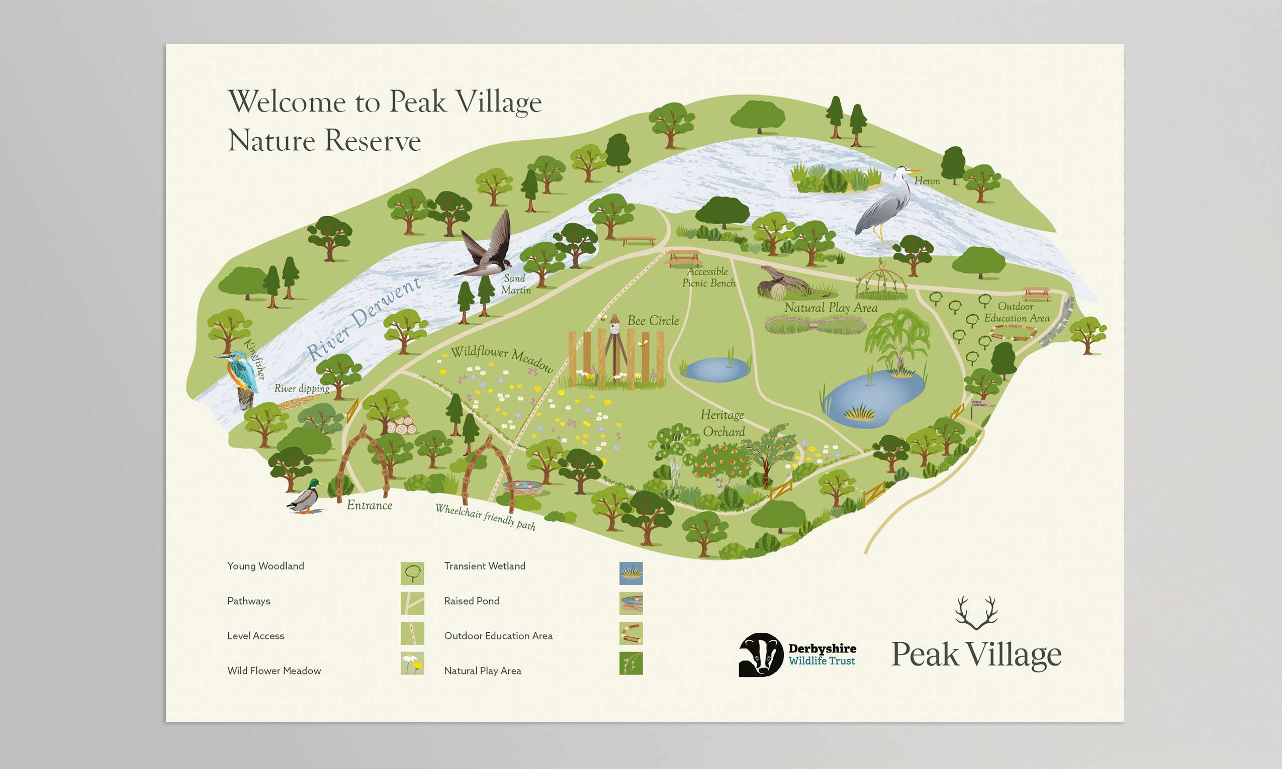 an illustrated map of the peak village nature reserve